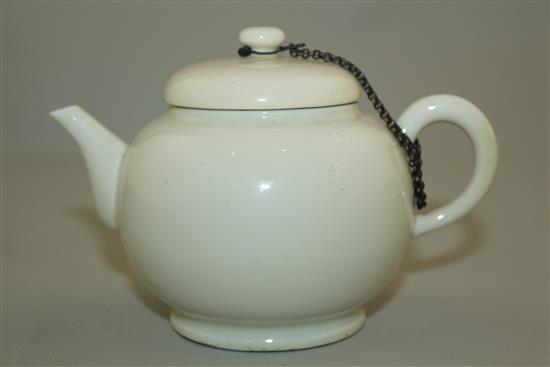 A Japanese white glazed porcelain globular teapot and cover, late 19th / early 20th century, height 9.5cm